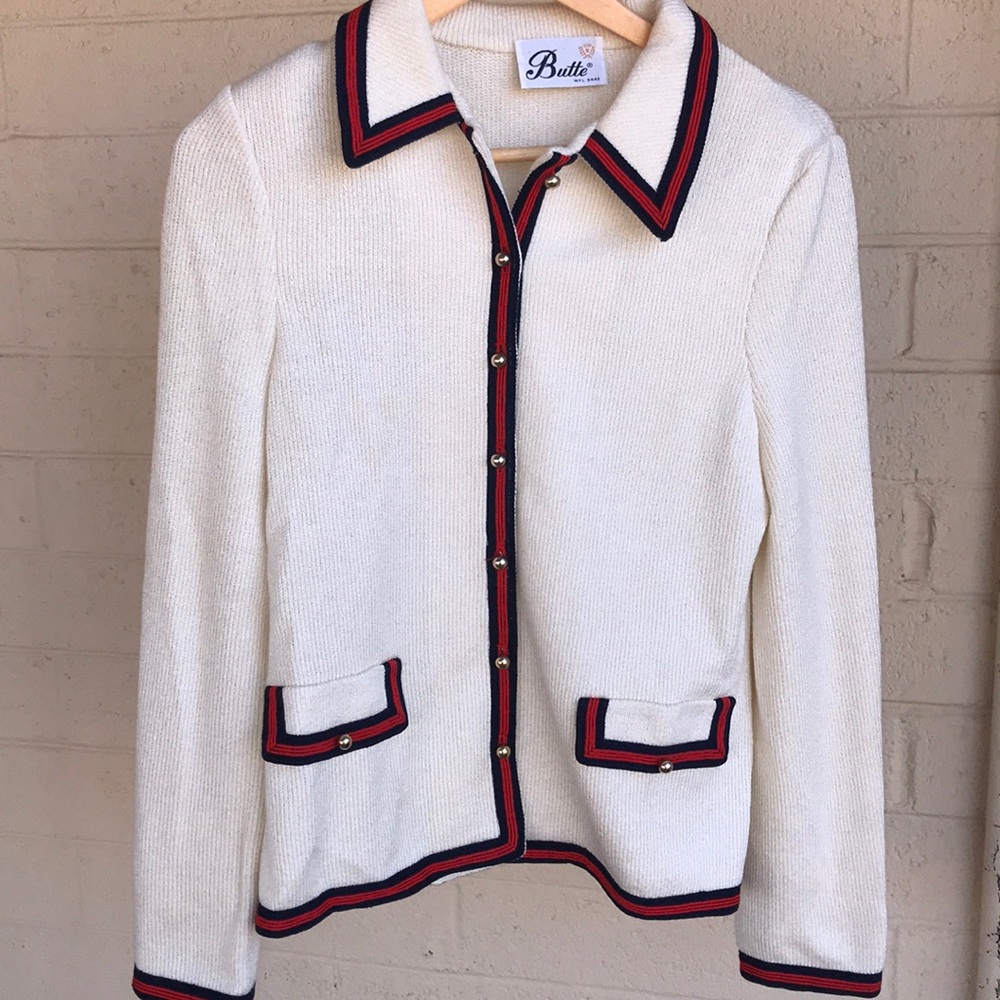 VINTAGE BUTTE BUTTON UP CARDIGAN W/SHOULDER PADS